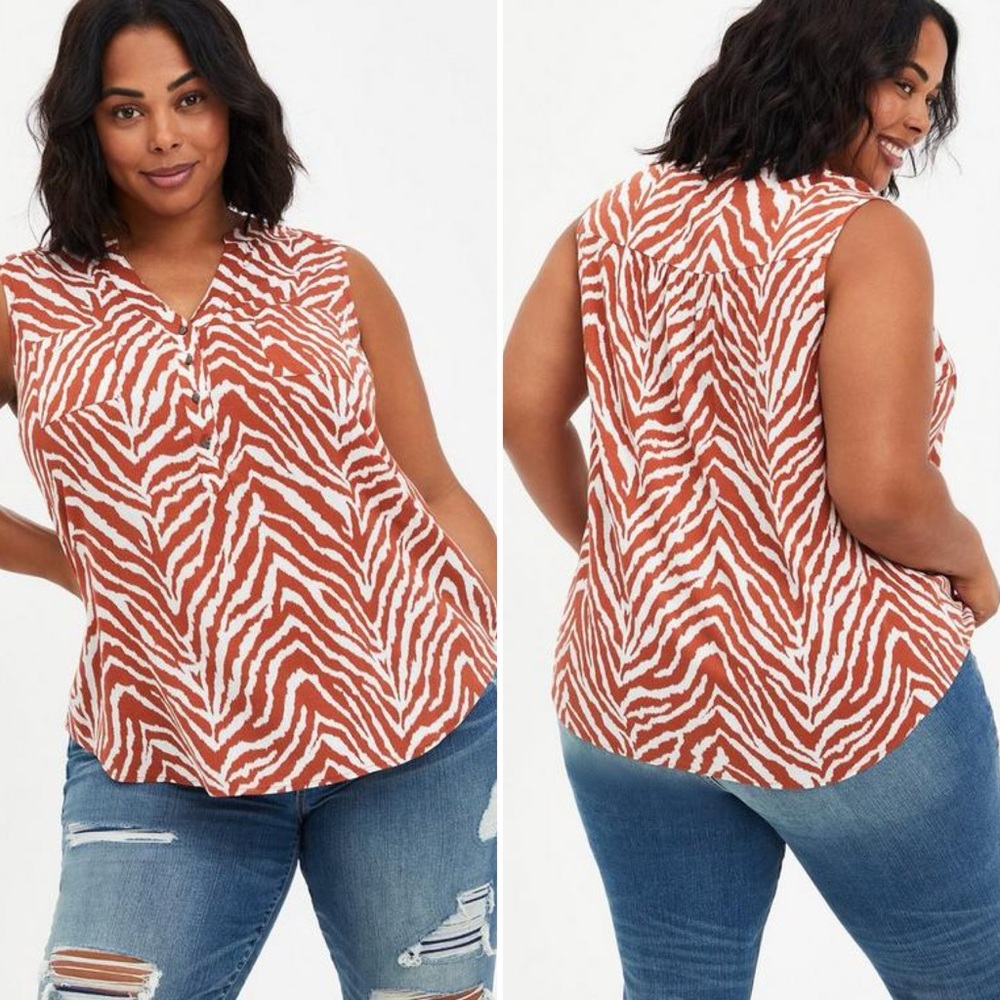TORRID Harper Rayon Slub Pullover Sleeveless Top Women 2 (2X 18/20) Animal white